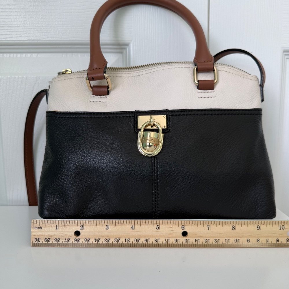 CALVIN KLEIN | Black Ivory & Brown Small Leather Crossbody Bag - Picture 3 of 7